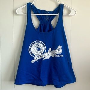 Leinenkugel’s Blue Tank Top Women’s XS 100% Cotton Flared Loose Scoop Neck EUC